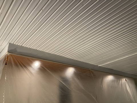 Ceiling beadboard after a fresh coat of white paint