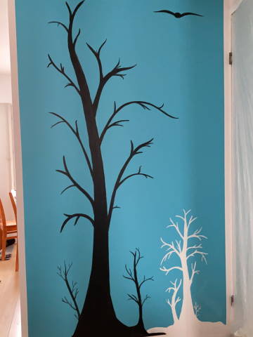 Entryway wall art: tree silhouettes